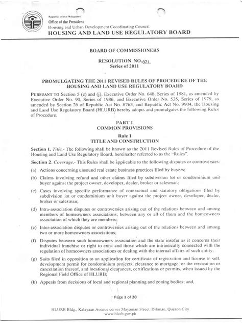 HLURB Rules of Procedure PDF .